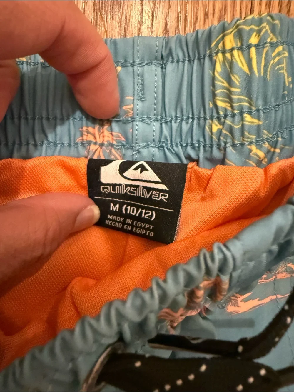 Quiksilver Boys Teal Swim Trunks with Neon Palm Print